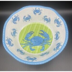 Tommy Bahama Large Blue Crab Melamine Serving Bowl 14” Diameter 4.5” Deep